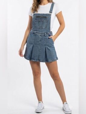 VBRT Denim Overall Pleated Mini Dress S Y2K